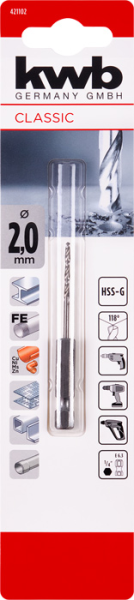 Сверло HSS 1/4", HEX, 2 мм, в упаковке kwb by Einhell (421102)