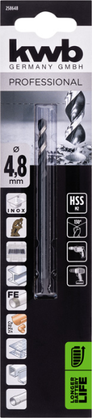 Сверло HI-NOX HSS M2 для металла 4,8 мм, в блистере kwb by Einhell (258648)
