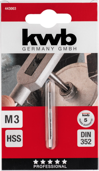 Метчик машинный M 3, HSS, короткий, в упаковке kwb by Einhell (443003)