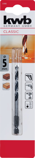 Сверло по дереву 1/4", шестигранное, 5 мм kwb by Einhell (513905)
