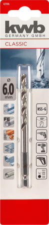 Сверло HSS 1/4", HEX, 6 мм, в упаковке kwb by Einhell (421106)