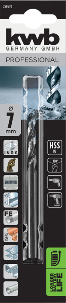 Сверло HI-NOX HSS M2 для металла 7 мм, в блистере kwb by Einhell (258670)