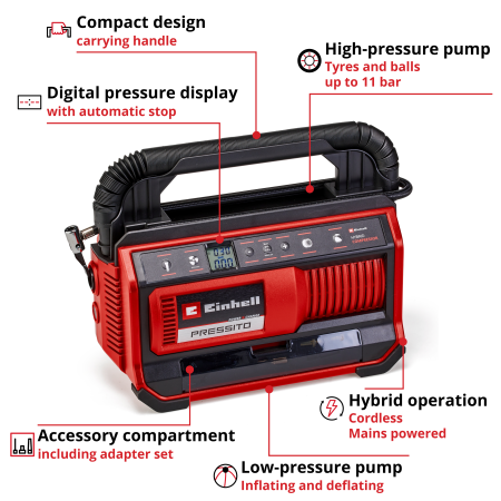 Аккумуляторный компрессор Einhell PRESSITO 18/25 Hybrid - Solo (4020430)