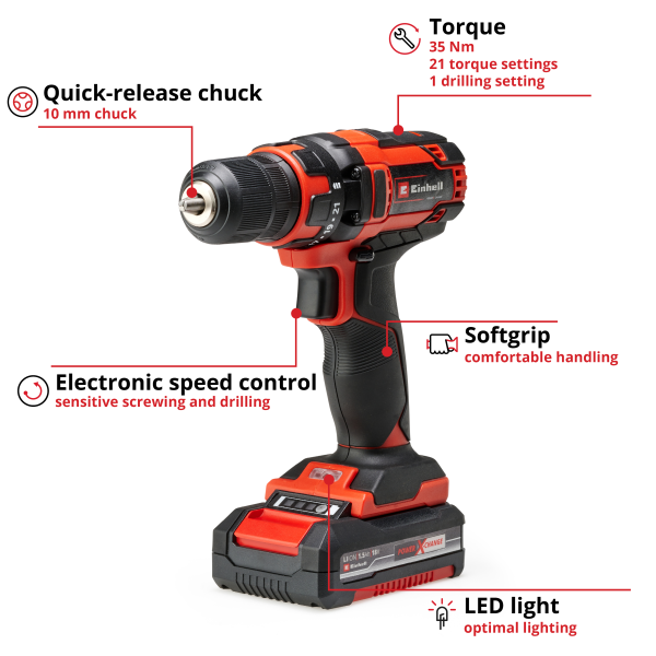 Аккумуляторный шуруповерт Einhell TC-CD 18/35 Li (1x1,5 Ah) (4513914)
