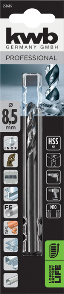 Сверло HI-NOX HSS M2 для металла 8,5 мм, в блистере kwb by Einhell (258685)