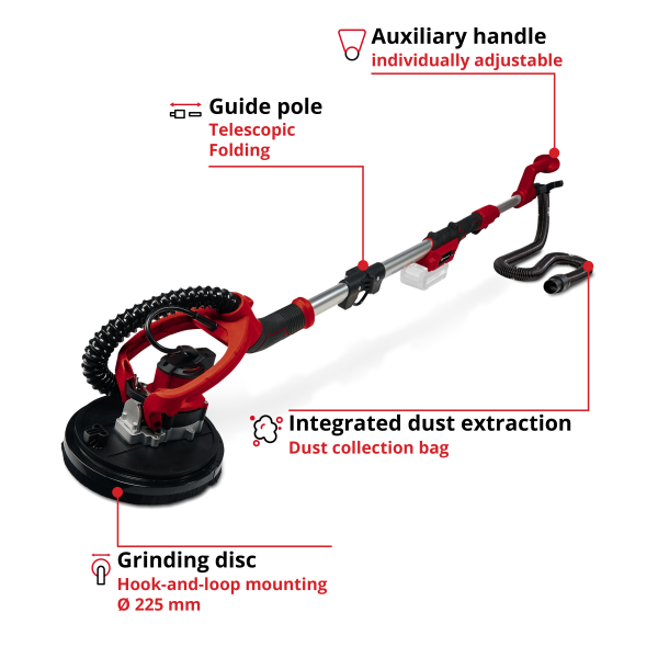 Аккумуляторная шлифмашина для стен и потолка Einhell TP-DW 18/225 Li - Solo (4259990)