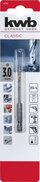 Сверло HSS 1/4", HEX, 3 мм, в упаковке kwb by Einhell (421103)