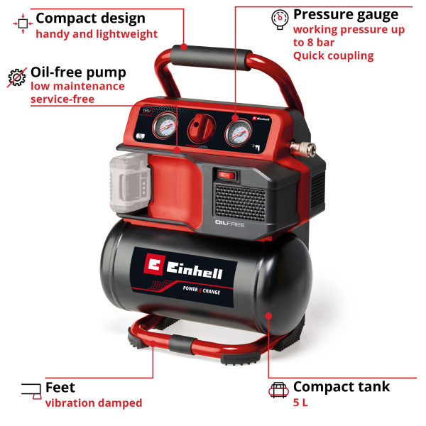 Аккумуляторный компрессор Einhell TE-AC 18/75 Li OF-Solo (4020410)